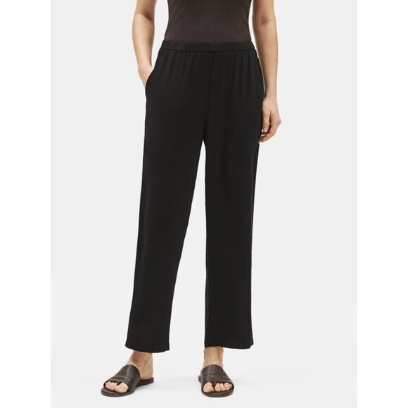 EILEEN FISHER Black Silk Georgette Crepe Tapered Pants Size Large - Picture 1 of 5